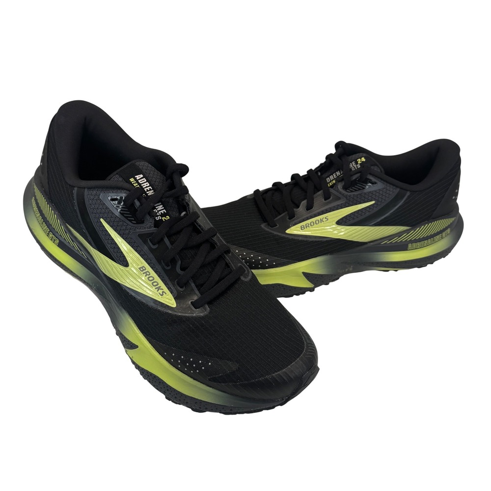 Brooks Adrenaline GTS 24 Weatherized Running Shoes Black Neon Yellow Mens 8.5 D
